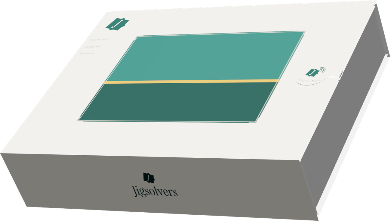 The Jigsolvers packaging with its caption bar